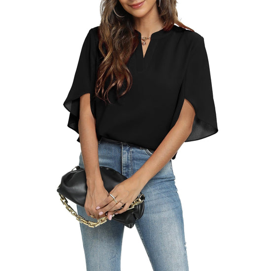 Shirt — Women's summer casual v neck chiffon blouse tops by Funlingo