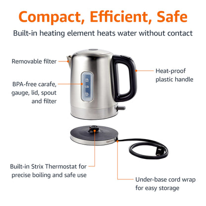 Electric water boiler — Fast boiling with auto shut-off, 1 liter capacity, BPA-free