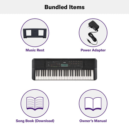 Portable keyboard with touch sensitive keys and music rest for beginners, power adapter included