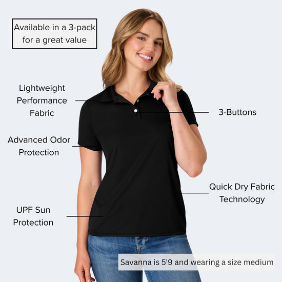 Hanes women's performance polo - moisture-wicking with UPF protection.