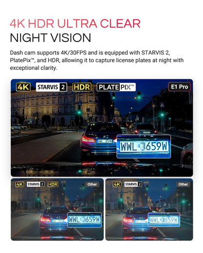 Vantrue E1 Pro 4K mini dash cam — 4K resolution with night vision and GPS support