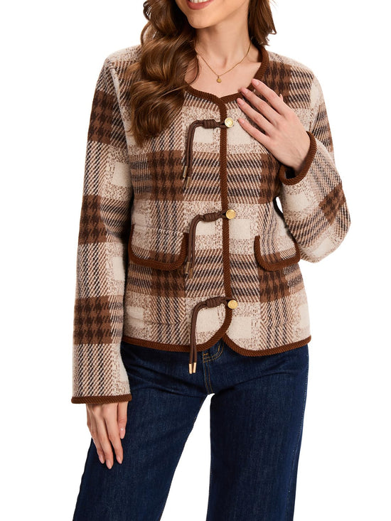 Houlengs sweater — Vintage plaid button down with pockets and long sleeves