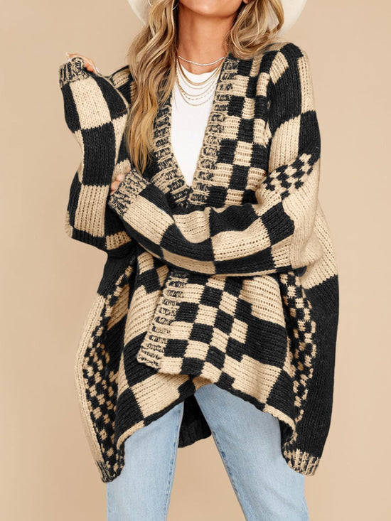 Saodimallsu womens checkered sweater - oversized knit open front cardigan