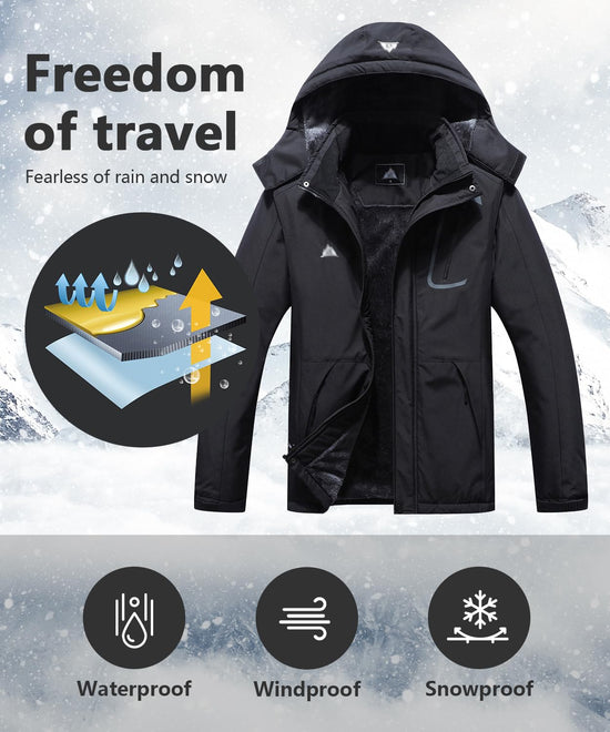 MAOYSSEN men's winter coat — warm fleece waterproof jacket with hood