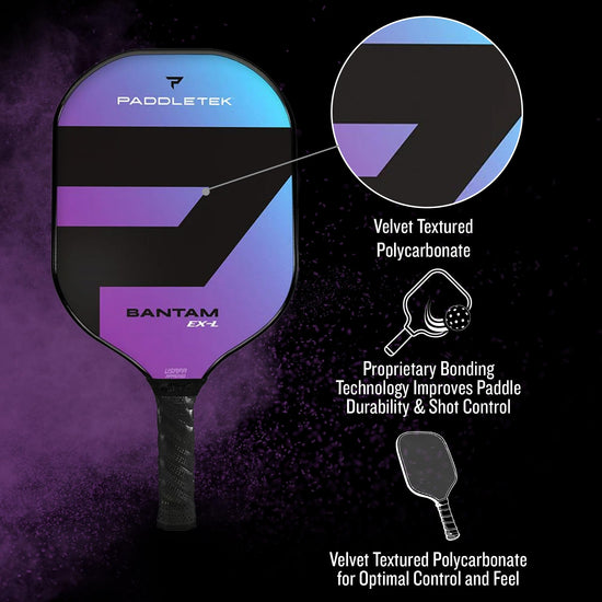 Sport racket — Honeycomb core and polycarbonate surface by Paddletek Bantam EX-L