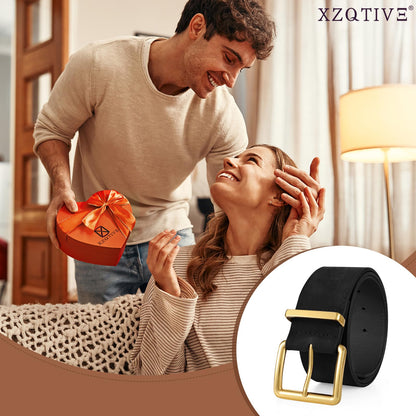 Apparel belt — Wide chunky suede belt with gold buckle by XZQTIVE