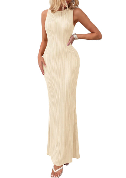 Dress — Ribbed knit sleeveless bodycon maxi for summer outings