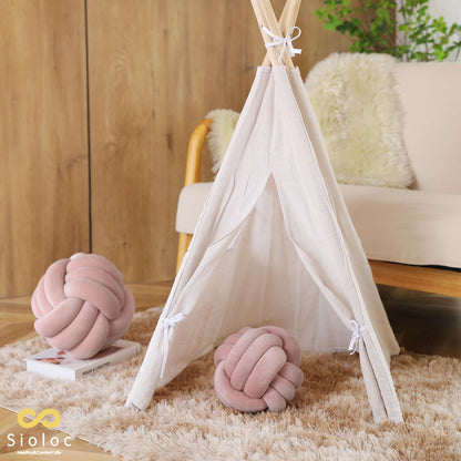 Sioloc soft knot ball pillow — Handmade plush round design in ivory color, 7.8 inches