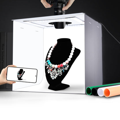 Camera stage lighting modifier — Portable mini photo studio with LED light and backdrops