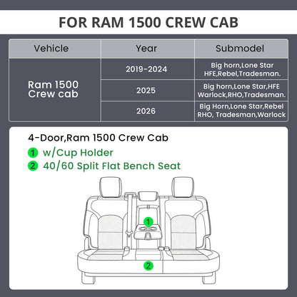 EKR Ram 1500 seat covers — Custom fit faux leather for crew cab models 2019-2026
