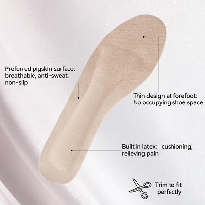 4 Count Pigskin Sandal Inserts for Women Shock Absorb,Self-Adhesive High Heel Inserts Anti Slip, Shoe Cushioning Insoles for Pain Relief, Leather Barefoot Inserts Sockless Insoles for All Shoes, M