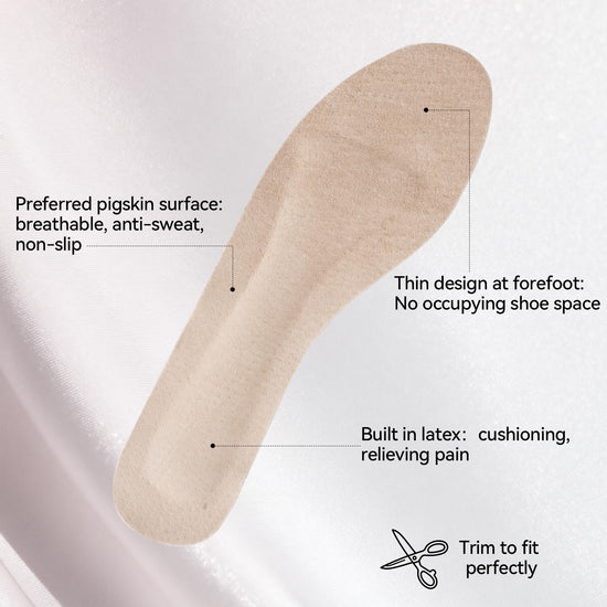 4 Count Pigskin Sandal Inserts for Women Shock Absorb,Self-Adhesive High Heel Inserts Anti Slip, Shoe Cushioning Insoles for Pain Relief, Leather Barefoot Inserts Sockless Insoles for All Shoes, M