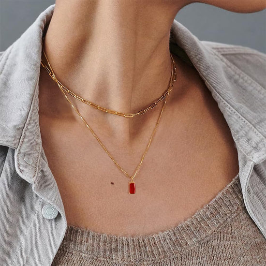 Pls Back dainty gold charm necklace — non tarnish with cubic zirconia emerald pendant