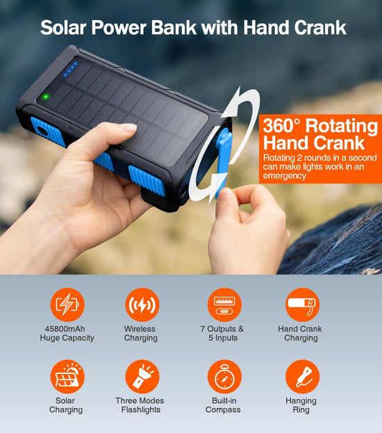 GOODaaa power bank — 45800mAh with built-in hand crank and solar charging