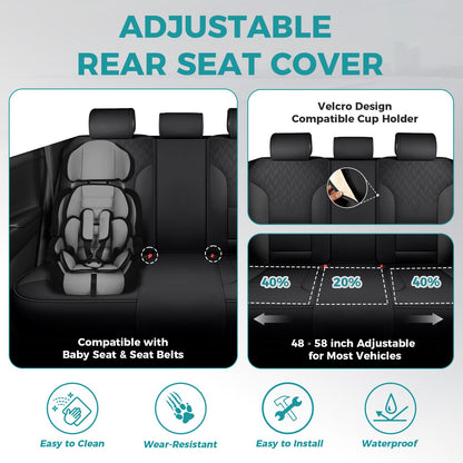 FEINEPRO Black Car Seat Covers Full Set - Breathable Faux Leather Universal 5 Seat Covers for Cars, Automotive Protector Fit for Most Sedan SUV Pick-up Truck
