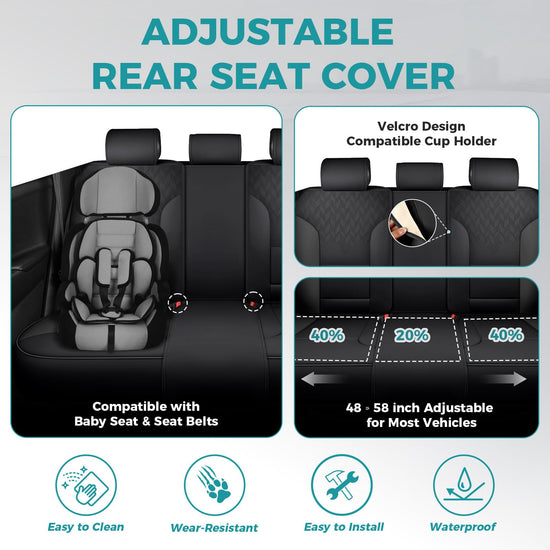 FEINEPRO Black Car Seat Covers Full Set - Breathable Faux Leather Universal 5 Seat Covers for Cars, Automotive Protector Fit for Most Sedan SUV Pick-up Truck