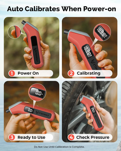 ETENWOLF digital tire pressure gauge - calibrated to ANSI B40.7 Grade 2A with replaceable batteries