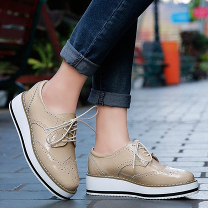 DADAWEN women's oxfords — platform lace-up wingtips with square toe