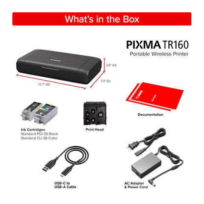 Canon PIXMA TR160 printer — wireless and portable with 50-sheet tray and display
