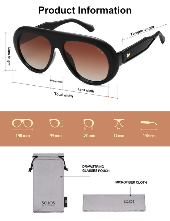 Sunglasses — Trendy oversized polarized aviator style with UV protection