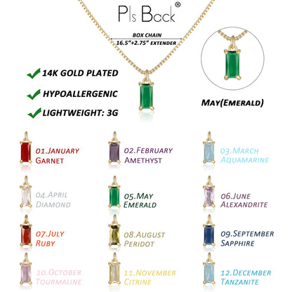Pls Back dainty gold charm necklace — non tarnish with cubic zirconia emerald pendant