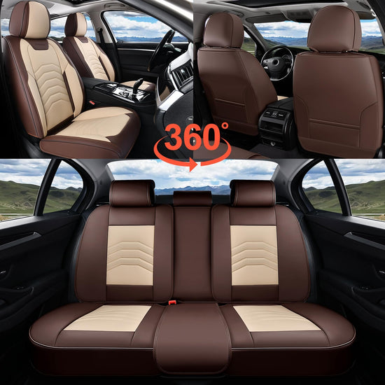 Coverado seat covers — luxury waterproof faux leather for most vehicles in coffee and beige