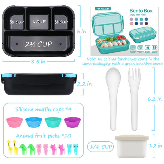 QQKO Bento Lunch Box — 4 compartments with utensils and sauce container