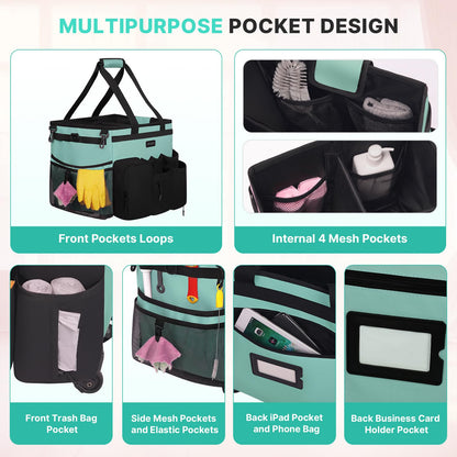 Utility cart wagon — waterproof rolling cleaning caddy with detachable trolley