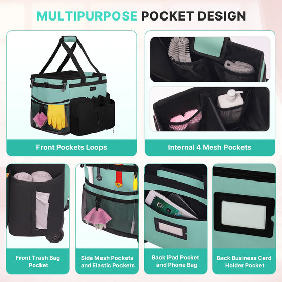 Utility cart wagon — waterproof rolling cleaning caddy with detachable trolley