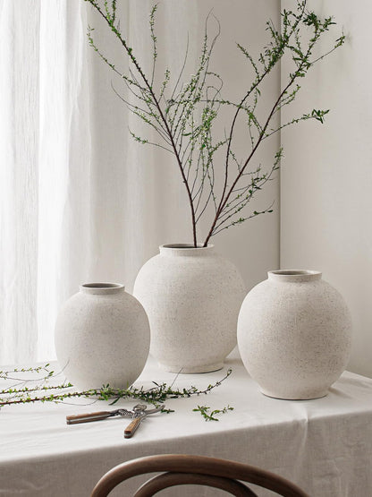 Large White Ceramic Vase - 9.8 Inch Rustic Farmhouse Flower Vase for Home Decor, Minimalist Tall Vases for Living Room, Table, Bathroom, Holiday & Weddings (Sandstone White)