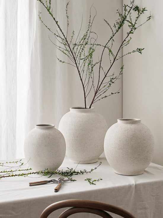 Large White Ceramic Vase - 9.8 Inch Rustic Farmhouse Flower Vase for Home Decor, Minimalist Tall Vases for Living Room, Table, Bathroom, Holiday & Weddings (Sandstone White)