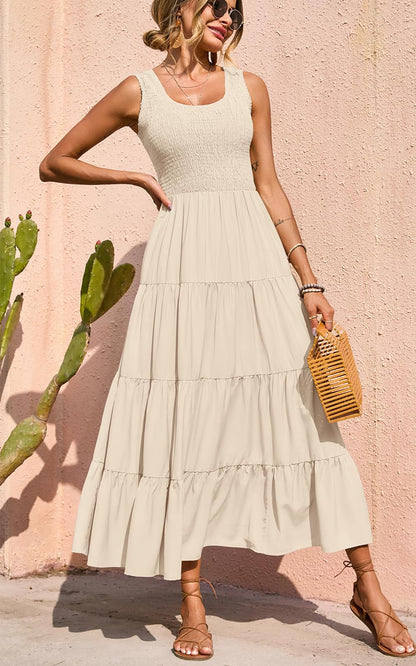 PRETTYGARDEN dress — Casual loose maxi sundress with smocked tank design