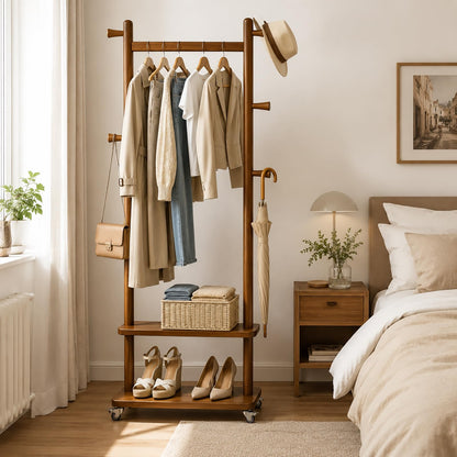 Taitiy clothes rack with wheels and shelves for bedroom and entryway