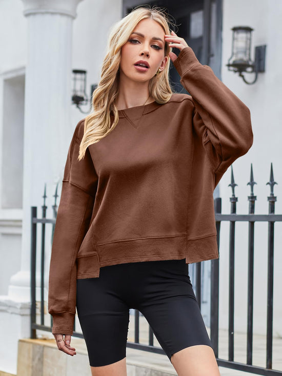 MEROKEETY women's oversized cropped sweatshirt - trendy crewneck pullover for fall outfits
