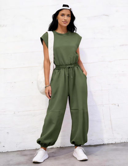 Flygo womens jumpsuit with pockets and drawstring waist