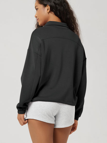 Sweatshirt — modal soft cinchable with half zipper funnel neck and pockets
