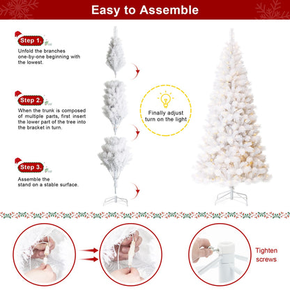 Glitzhome artificial Christmas tree — pre-lit flocked design with metal base and hinges for decoration