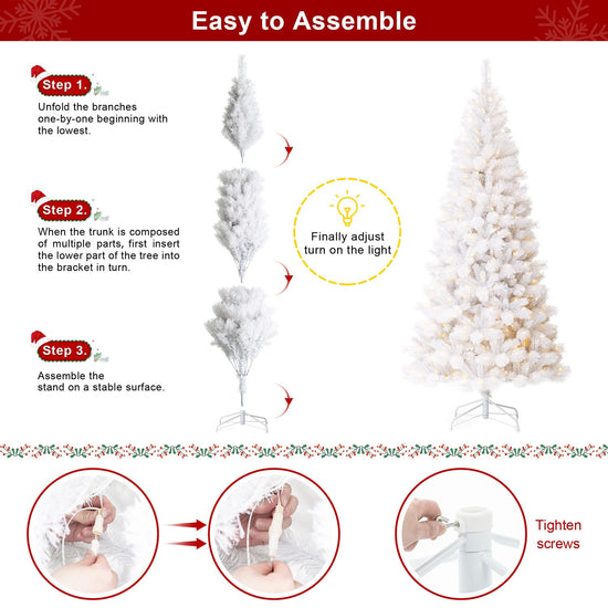 Glitzhome artificial Christmas tree — pre-lit flocked design with metal base and hinges for decoration