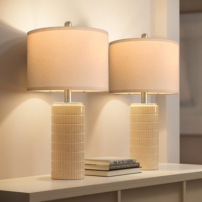 PoKat table lamp - farmhouse bedside lamps set of 2 for bedroom and living room