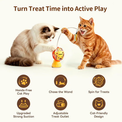 NORMON Cat Treat Dispenser, Ferris Wheel Puzzle Feeder Toy with Teaser Wand