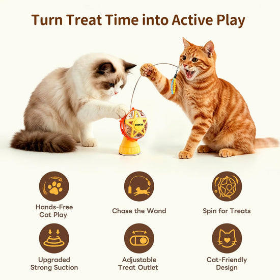 NORMON Cat Treat Dispenser, Ferris Wheel Puzzle Feeder Toy with Teaser Wand