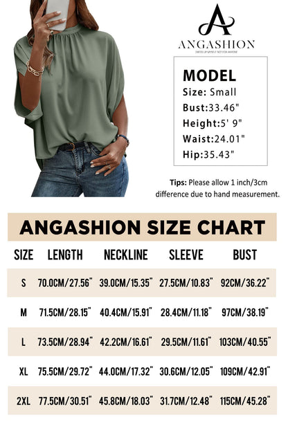 Angashion shirt — Short sleeve self tie loose fit tunic blouse