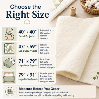 Pin Forest Natural Cotton Quilt Batting, 71"x79" Mid-Weight (200 g/m²) Cotton Batting for Quilting All - Season, 100% Pure, Breathable & Soft - Ideal for Quilting, Sewing, Wearable Art & DIY