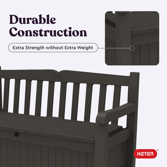 Keter Solana storage bench — 70 gallon capacity for patio furniture