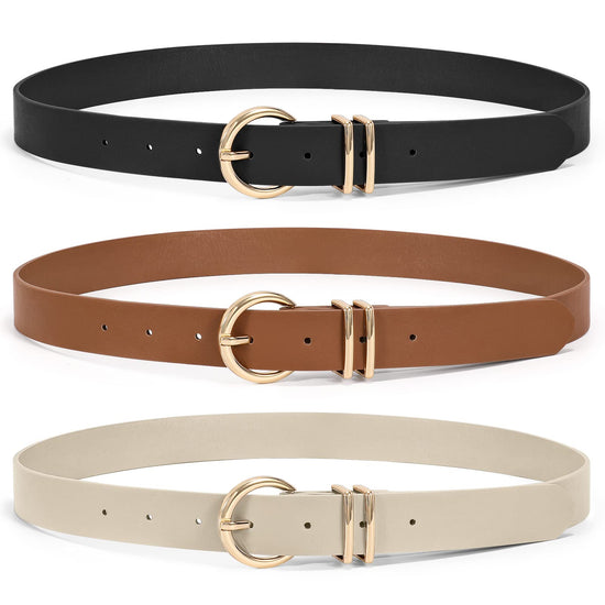 XZQTIVE leather waist belts with gold buckle - 3 pack for women