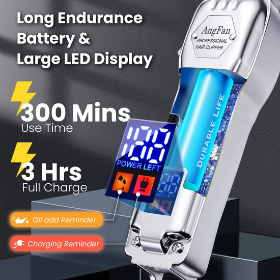 Hair trimming kit — Cordless clippers with LCD display and high-speed motor