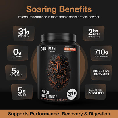 BIRDMAN protein supplement powder — Vegan formula with 31g protein and probiotics