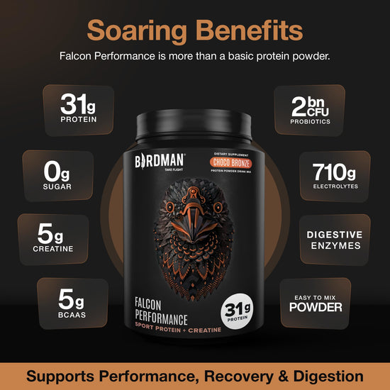 BIRDMAN protein supplement powder — Vegan formula with 31g protein and probiotics