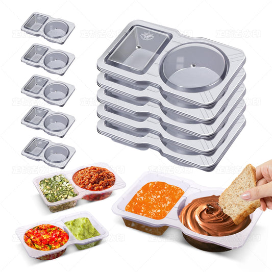 Qewro food storage container — double compartment with lids for sauces and snacks