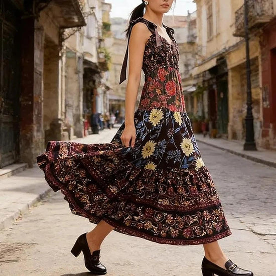 Dress — Floral maxi with tie shoulder and pockets by ABYOVRT
